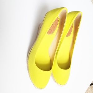 J Crew Neon Yellow Espadrille Wedge Size 9